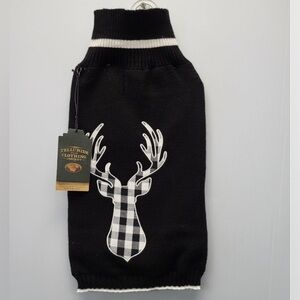 Telluride Black Dog Sweater with Checkered Deer Design - Size L (Fits M)